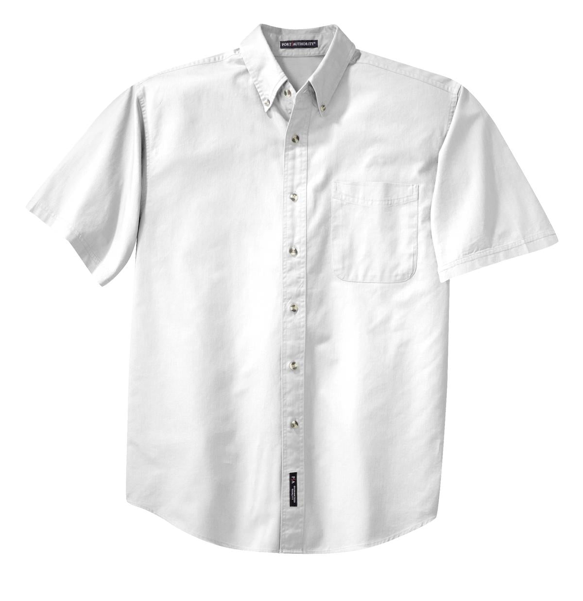 Front View of White Port Authority Short Sleeve Twill Shirt. S500T