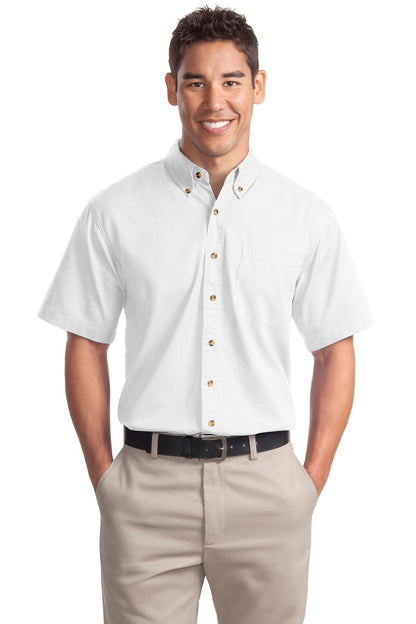 Front View of White Port Authority Short Sleeve Twill Shirt. S500T