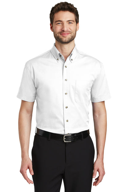 Front View of White Port Authority Short Sleeve Twill Shirt. S500T