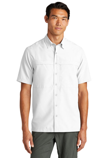 Front View of White Port Authority Short Sleeve UV Daybreak Shirt W961