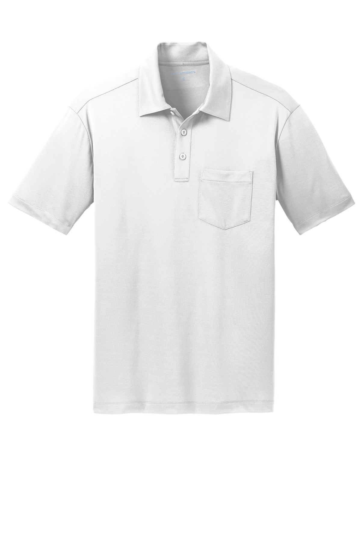 Front View of White Port Authority Silk Touch Performance Pocket Polo. K540P