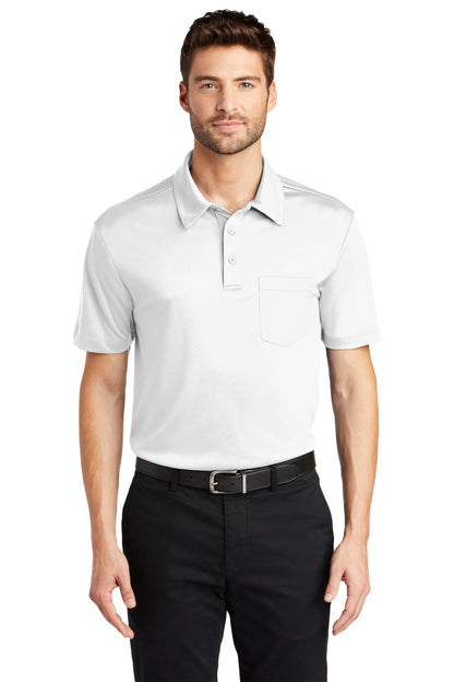 Front View of White Port Authority Silk Touch Performance Pocket Polo. K540P