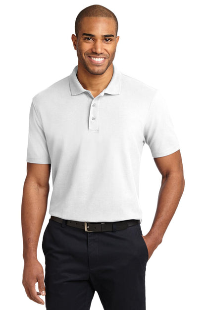 Front View of White Port Authority Stain-Release Polo. K510
