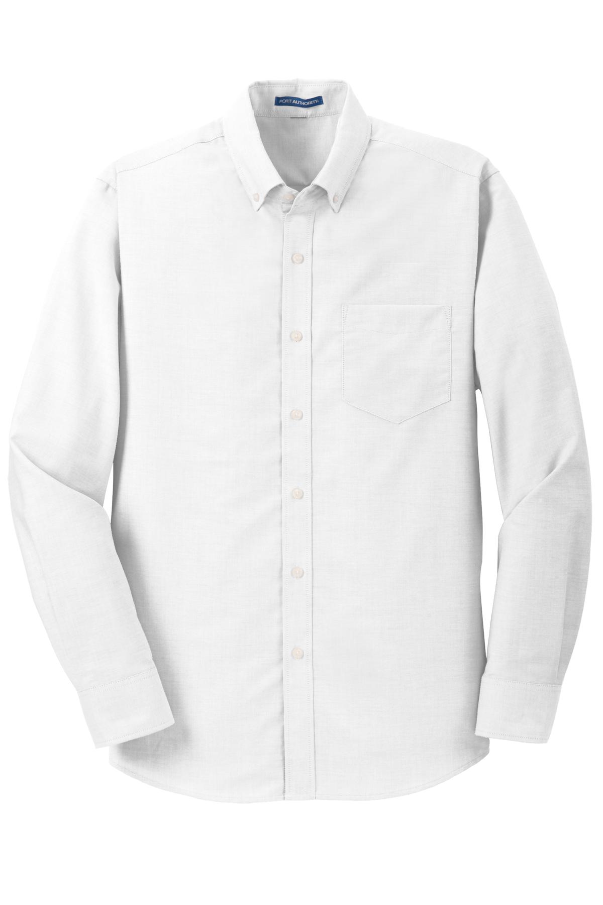 Front View of White Port Authority SuperPro Oxford Shirt. S658