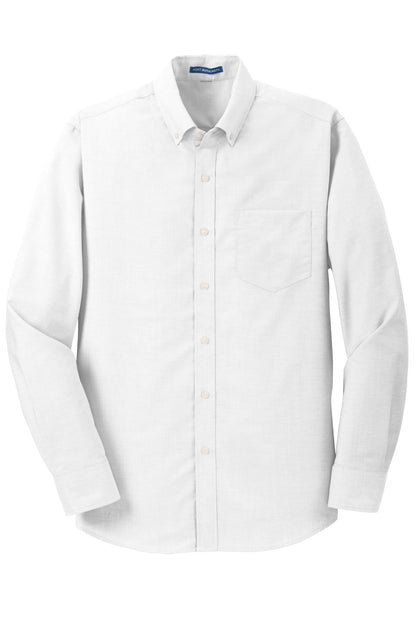 Front View of White Port Authority SuperPro Oxford Shirt. S658