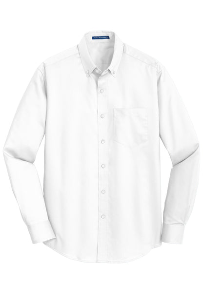 Front View of White Port Authority SuperPro Twill Shirt. S663