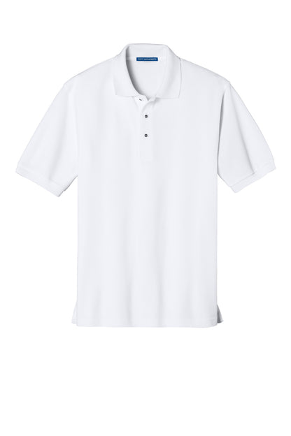 Front View of White Port Authority Tall Silk Touch Polo. TLK500