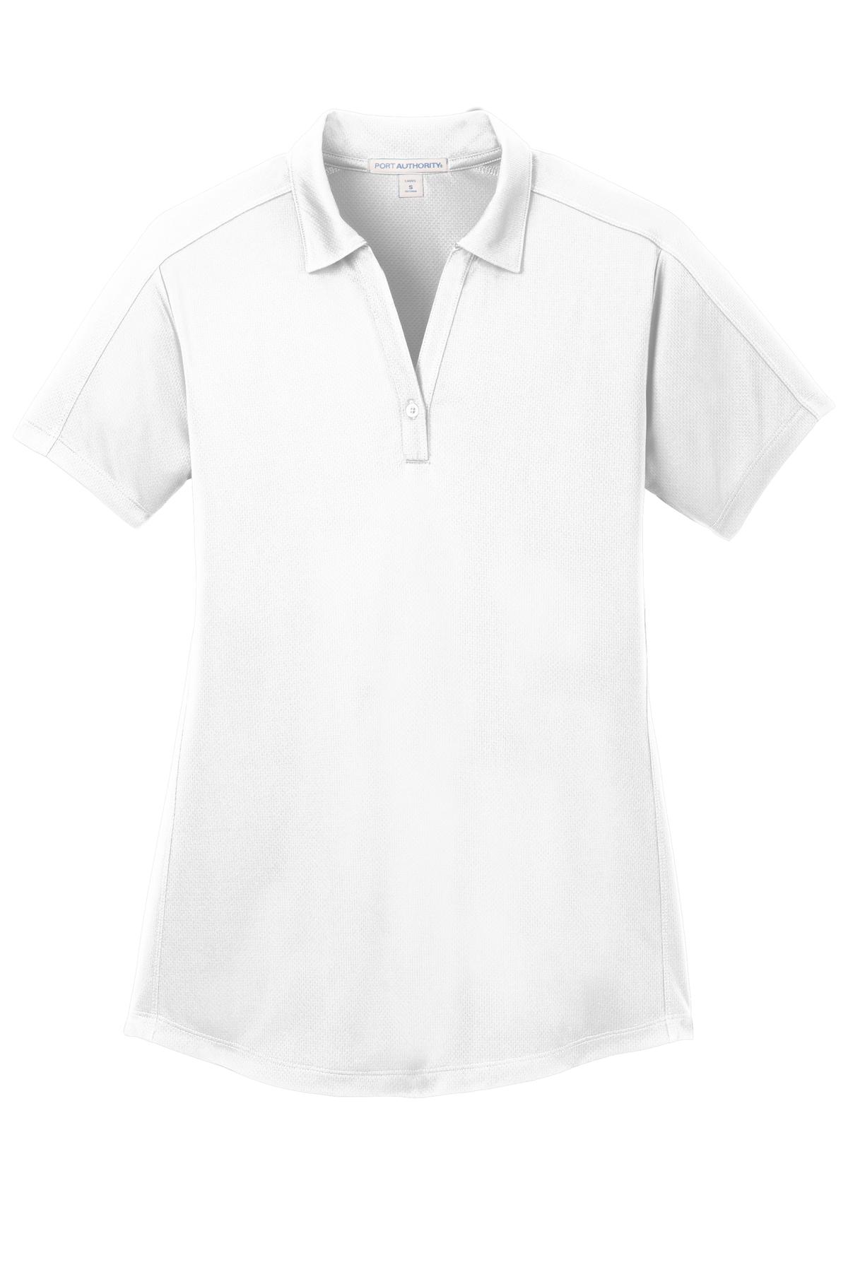 Front View of White Port Authority Women's Diamond Jacquard Polo. L569