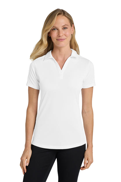 Front View of White Port Authority Women's Diamond Jacquard Polo. L569