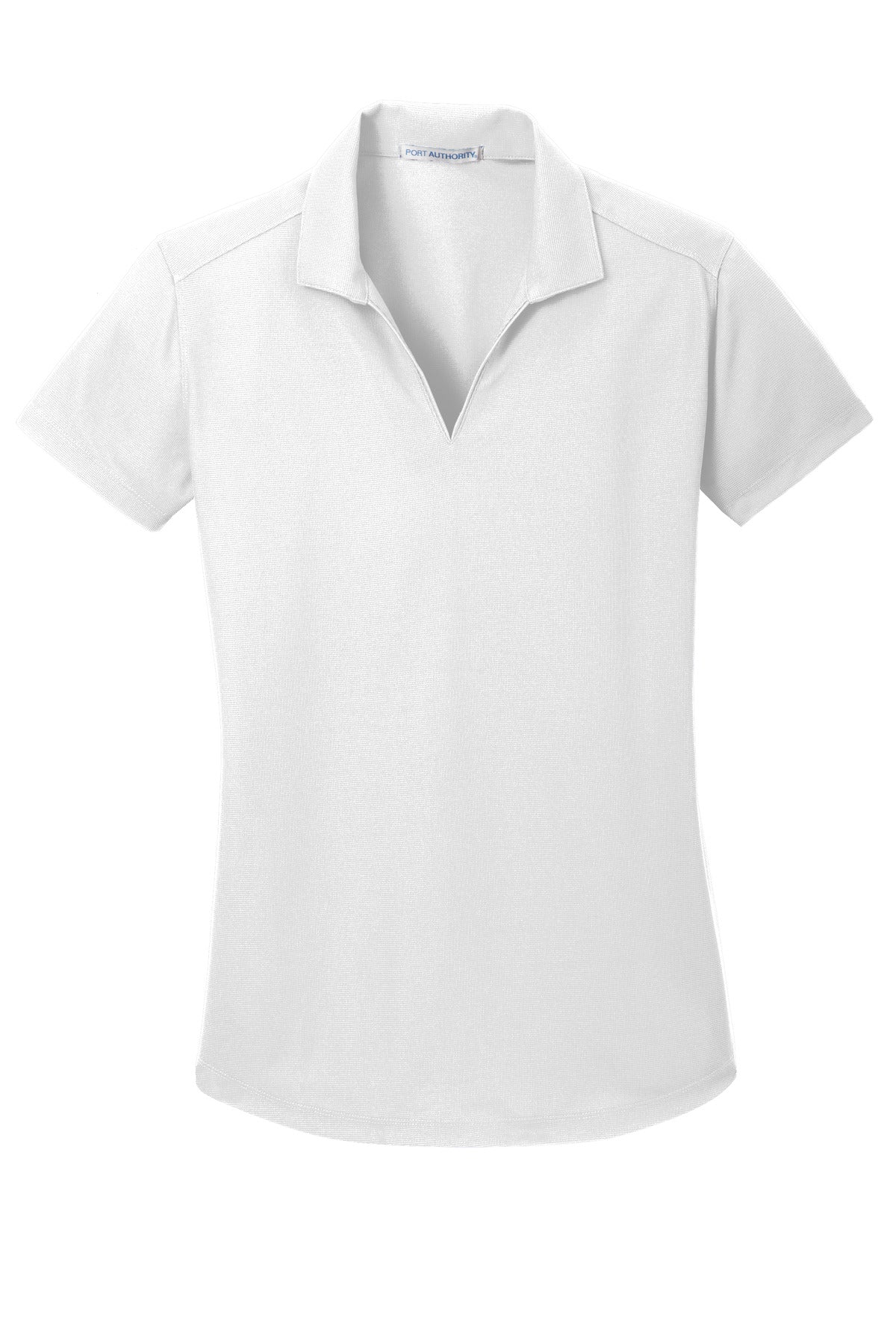 Front View of White Port Authority Women's Dry Zone Grid Polo. L572