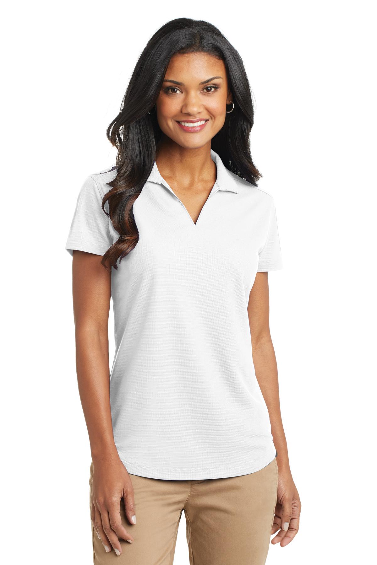 Front View of White Port Authority Women's Dry Zone Grid Polo. L572