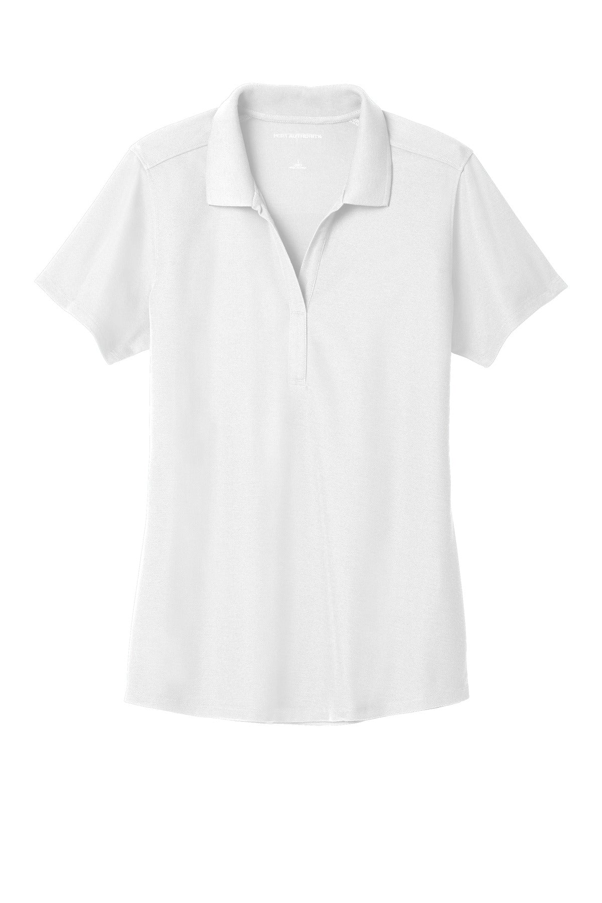 Front View of White Port Authority Women's EZPerformance Pique Polo. LK600