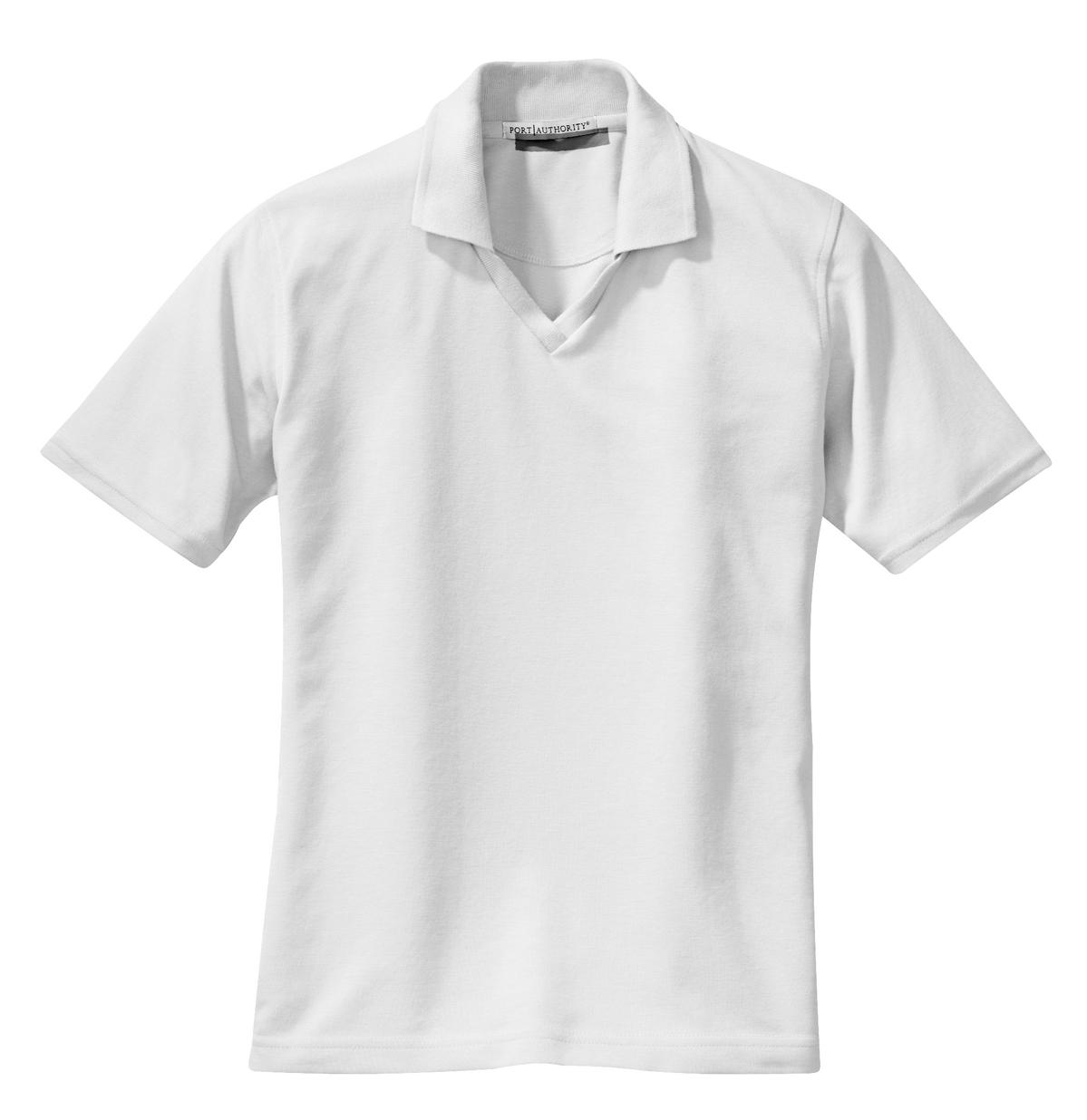 Front View of White Port Authority Women's Rapid Dry Polo. L455