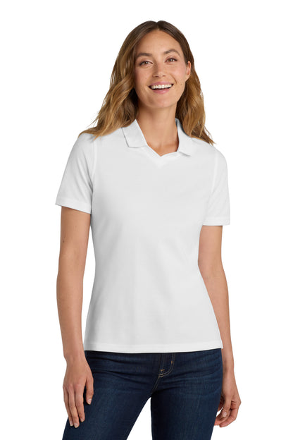Front View of White Port Authority Women's Rapid Dry Polo. L455