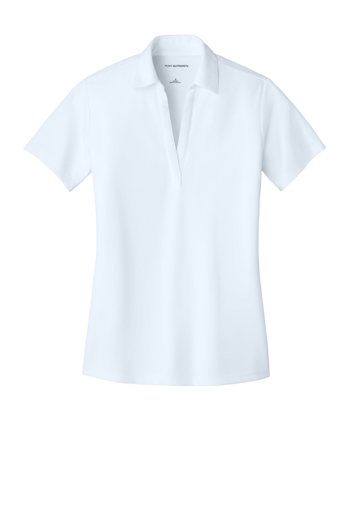 Front View of White Port Authority Women's Silk Touch Performance Polo. L540