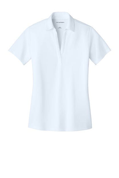 Front View of White Port Authority Women's Silk Touch Performance Polo. L540