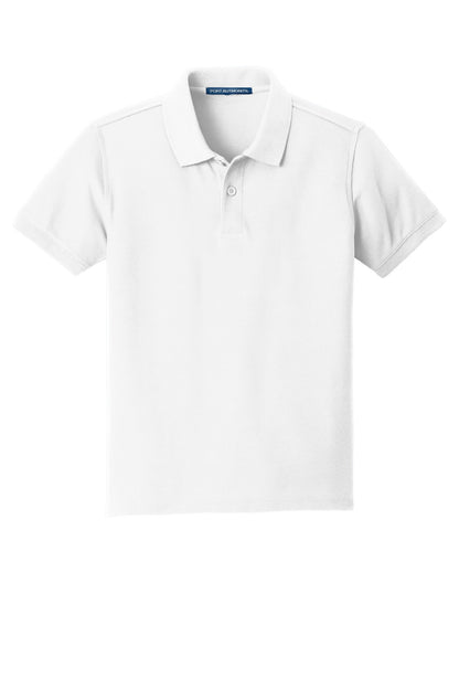 Front View of White Port Authority Youth Core Classic Pique Polo. Y100