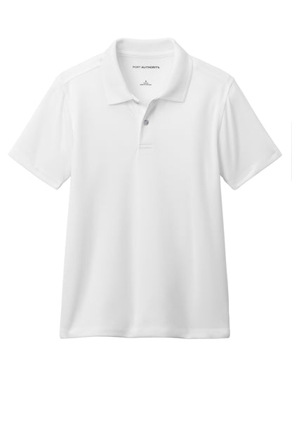 Front View of White Port Authority Youth Dry Zone UV Micro-Mesh Polo Y110