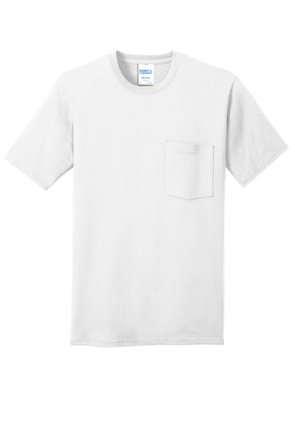 Front View of White Port & Company Core Cotton Pocket Tee. PC54P