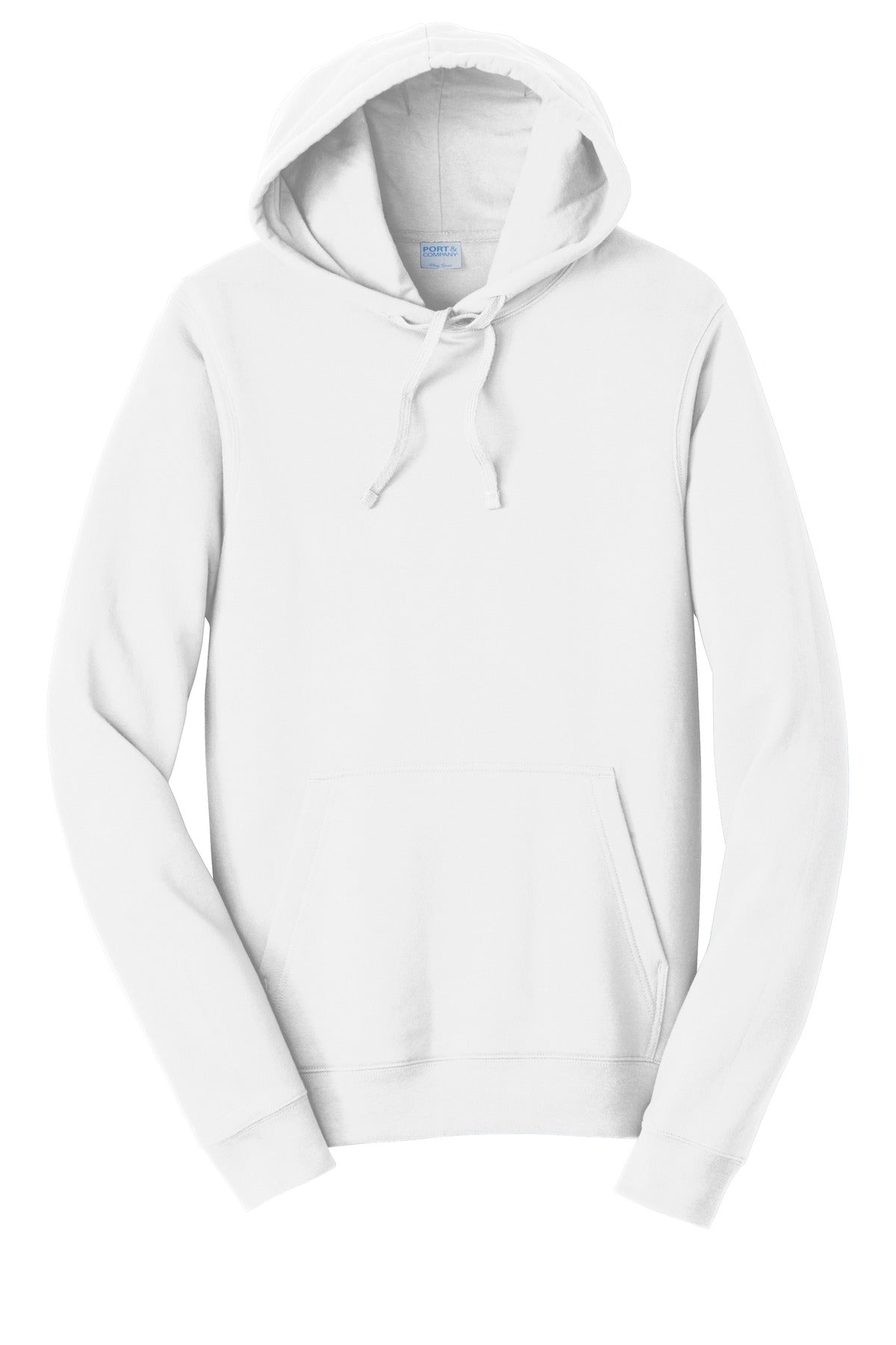 Front View of White Port & Company Fan Favorite Fleece Pullover Hooded Sweatshirt. PC850H