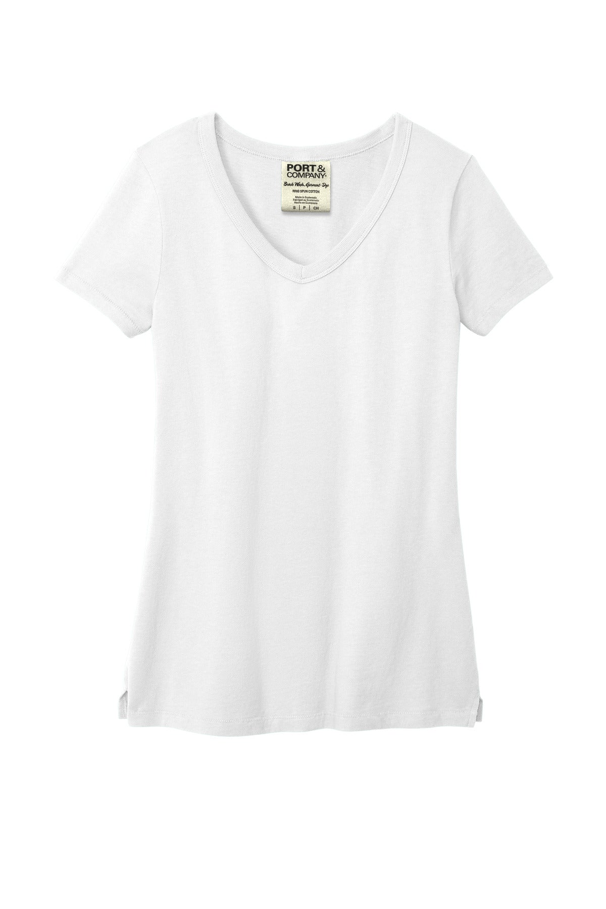 Front View of White Port & Company Women's Beach Wash Garment-Dyed V-Neck Tee LPC099V