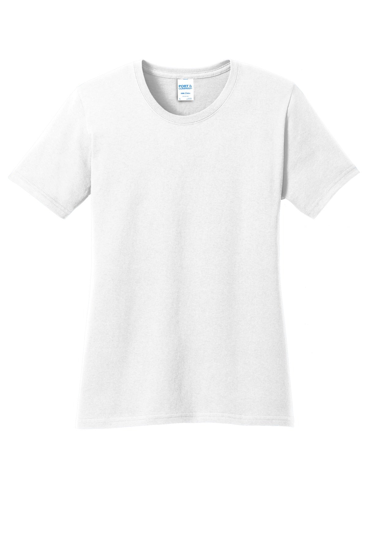 Front View of White Port & Company Women's Core Cotton Tee. LPC54