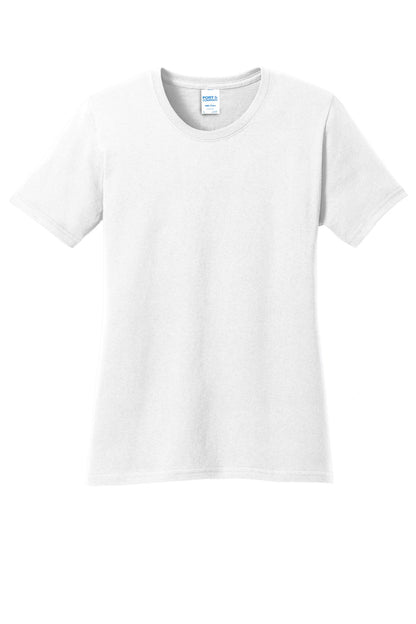 Front View of White Port & Company Women's Core Cotton Tee. LPC54