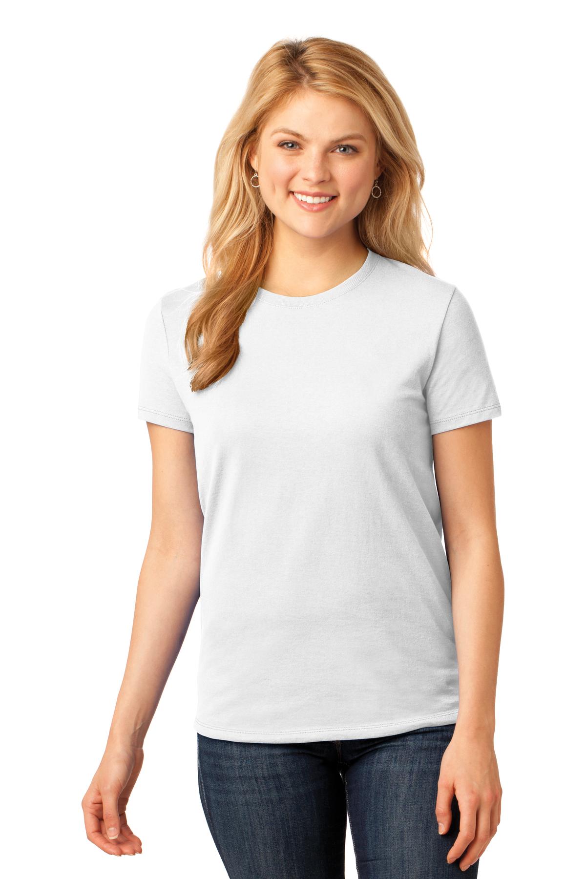 Front View of White Port & Company Women's Core Cotton Tee. LPC54