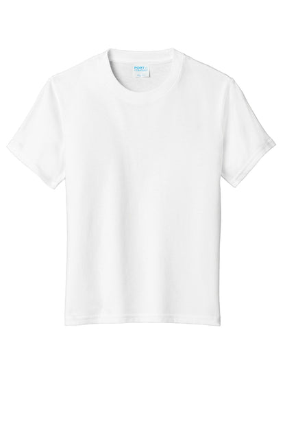 Front View of White Port & Company Youth Fan Favorite Blend Tee. PC455Y