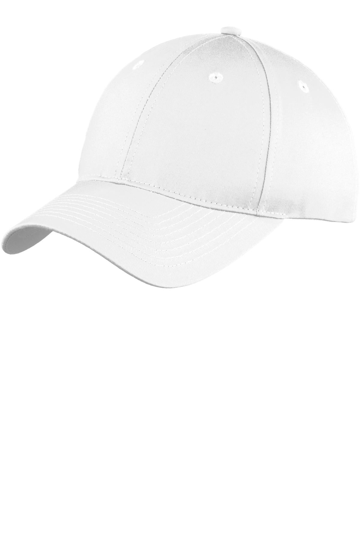 Front View of White Port & Company Youth Six-Panel Unstructured Twill Cap. YC914