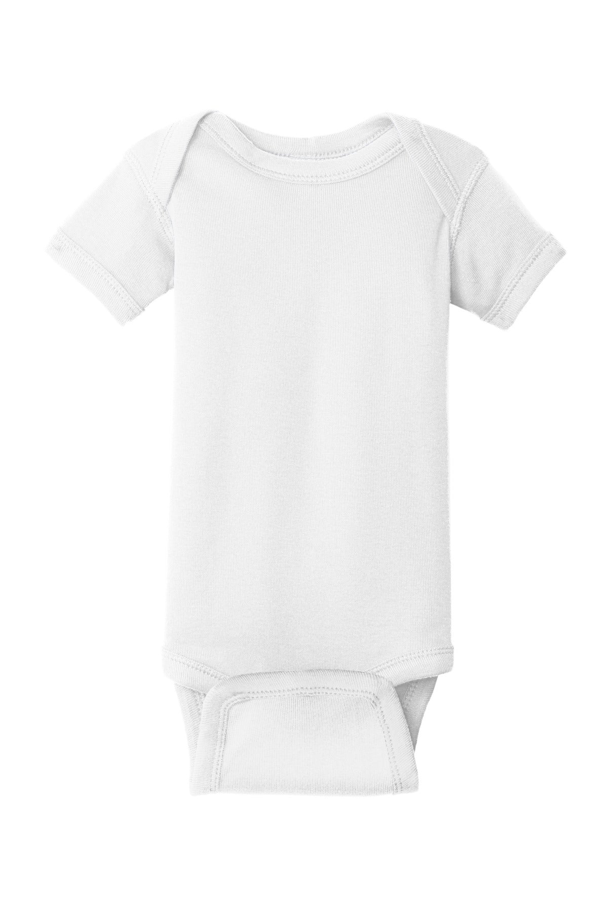 Front View of White Rabbit Skins Infant Short Sleeve Baby Rib Bodysuit. RS4400