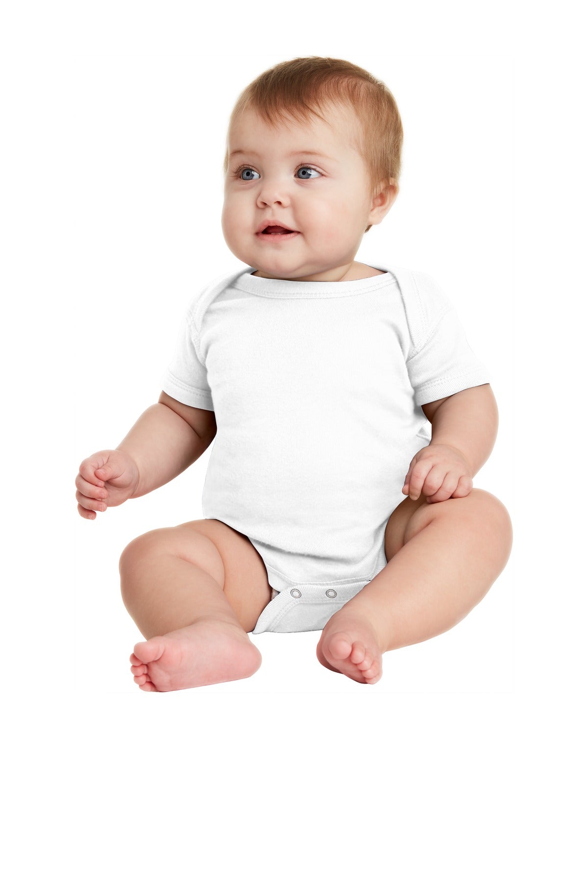 Front View of White Rabbit Skins Infant Short Sleeve Baby Rib Bodysuit. RS4400