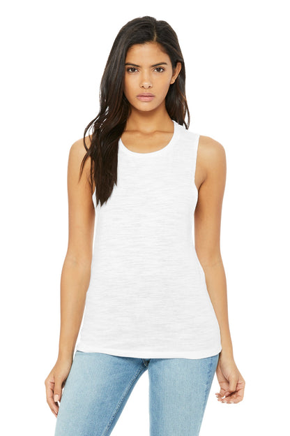 Front View of White Slub BELLA+CANVAS Women's Flowy Scoop Muscle Tank. BC8803