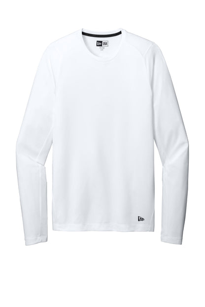 Front View of White Solid New Era Series Performance Long Sleeve Crew Tee. NEA201