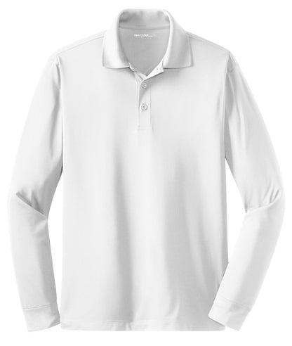 Front View of White Sport-Tek Long Sleeve Micropique Sport-Wick Polo. ST657