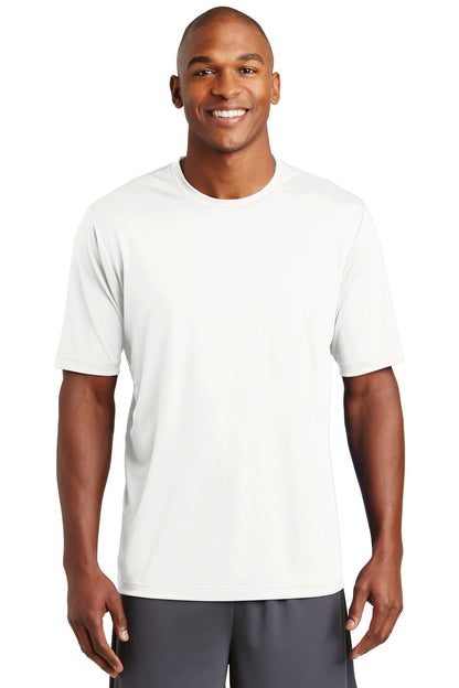 Front View of White Sport-Tek PosiCharge Tough Tee . ST320