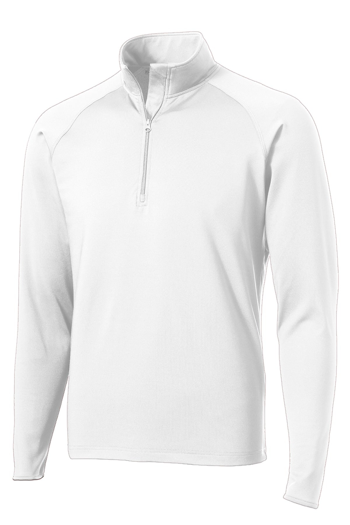 Front View of White Sport-Tek Sport-Wick Stretch 1/4-Zip Pullover. ST850