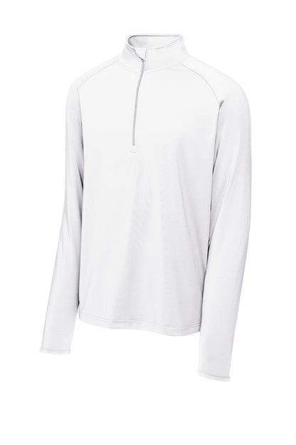 Front View of White Sport-Tek Sport-Wick Stretch 1/4-Zip Pullover. ST850