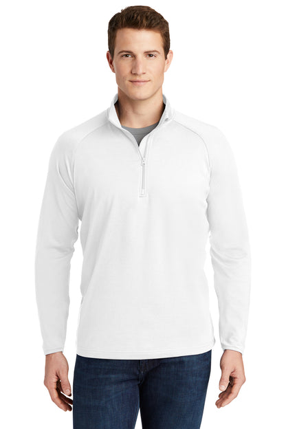 Front View of White Sport-Tek Sport-Wick Stretch 1/4-Zip Pullover. ST850
