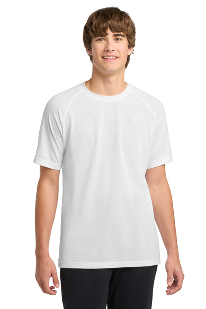 Front View of White Sport-Tek Ultimate Performance Crew. ST700