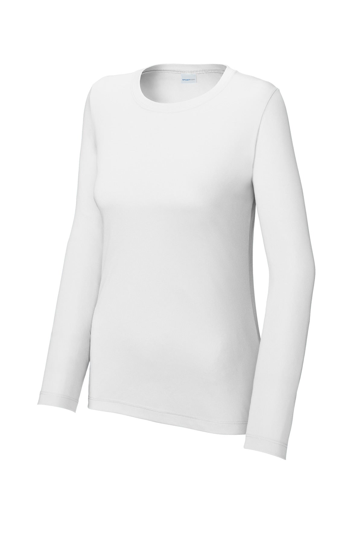Front View of White Sport-Tek Women's Posi-UV Pro Long Sleeve LST420LS