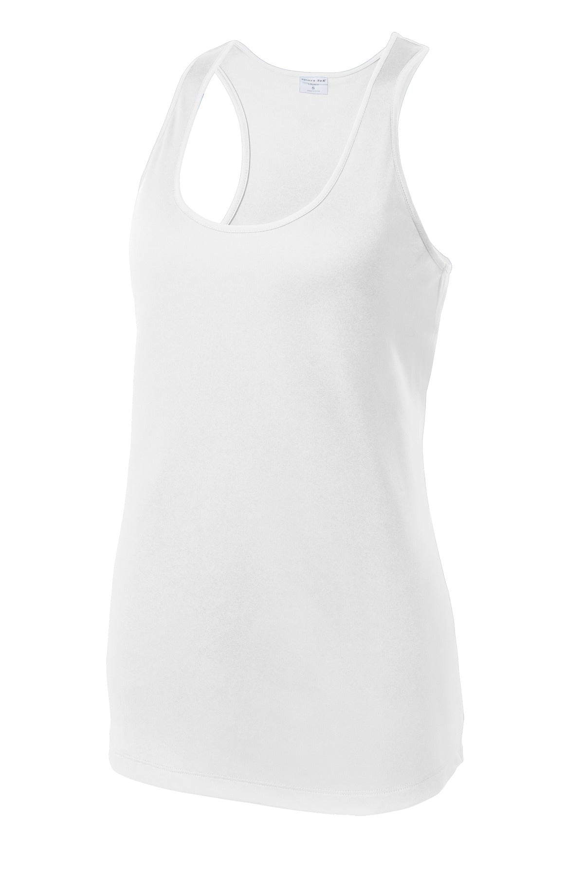 Front View of White Sport-Tek Women's PosiCharge Competitor Racerback Tank. LST356