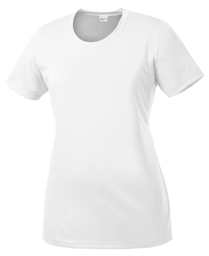 Front View of White Sport-Tek Women's PosiCharge Competitor Tee. LST350