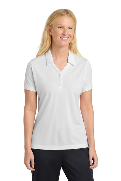 Front View of White Sport-Tek Women's PosiCharge Micro-Mesh Polo. LST680