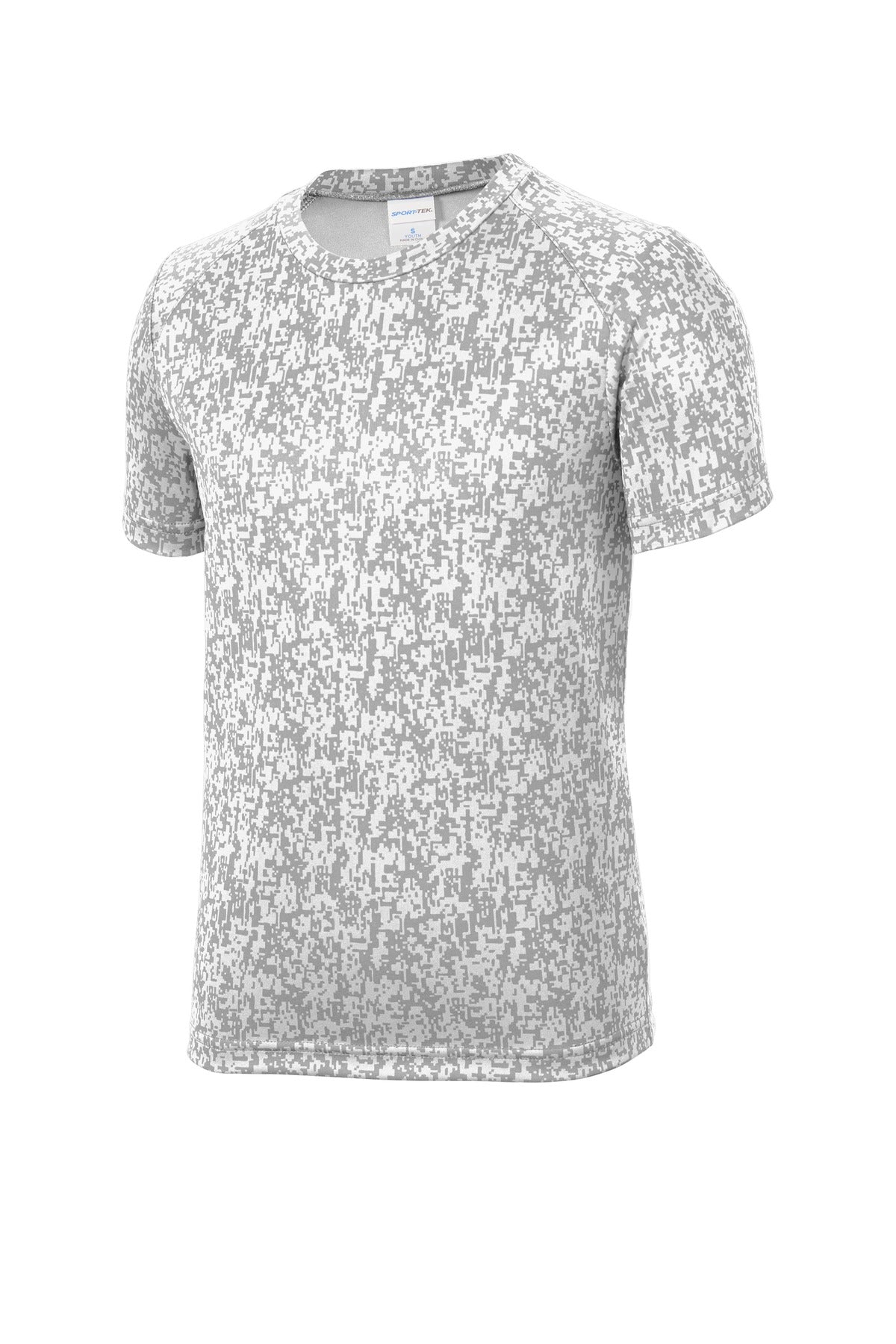 Front View of White Sport-Tek Youth Digi Camo Tee. YST460