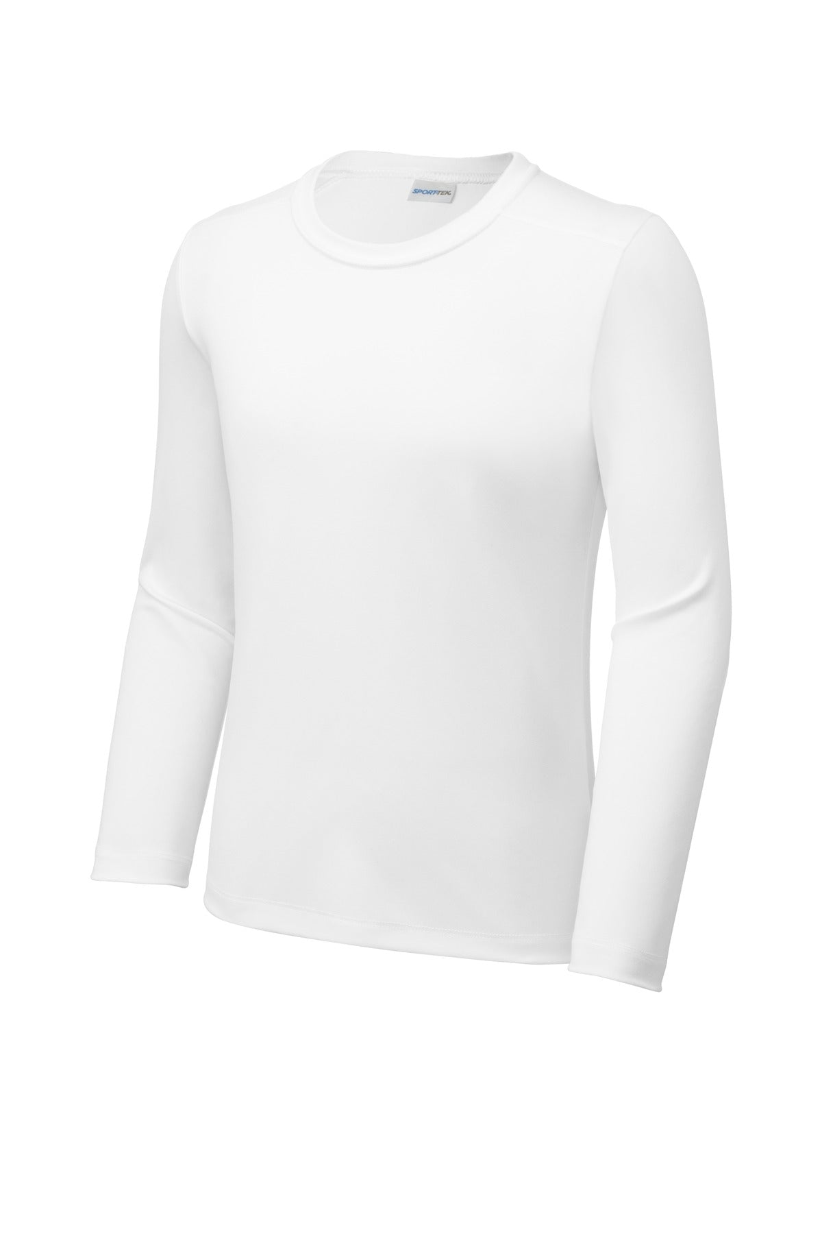 Front View of White Sport-Tek Youth Posi-UV Pro Long Sleeve Tee. YST420LS