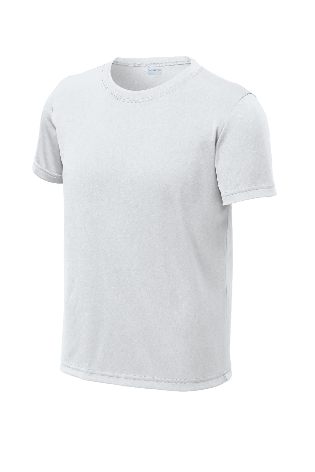 Front View of White Sport-Tek Youth PosiCharge Re-Compete Tee YST720