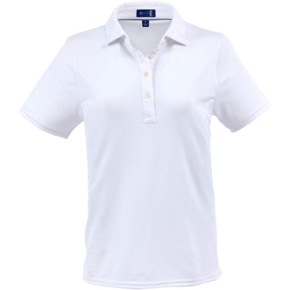 Front View of White STITCH® Solid Pique Polo - Women's plain