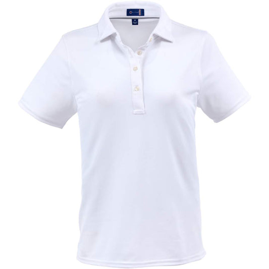 Front View of White STITCH® Solid Pique Polo - Women's plain