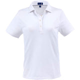 Front View of White STITCH® Solid Pique Polo - Women's plain